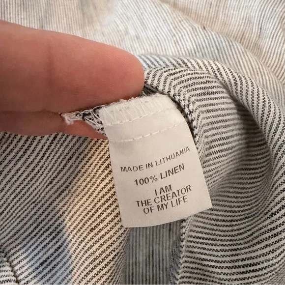 FLAX Linen Micro Stripe Top Short Sleeve Blue White Size S - Picture 5 of 6